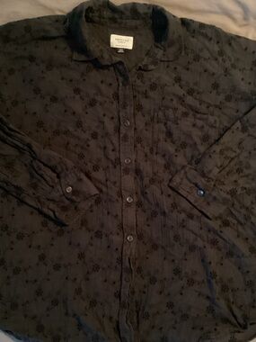 American Eagle Outfitters Black Eyelet Button-Down Shirt